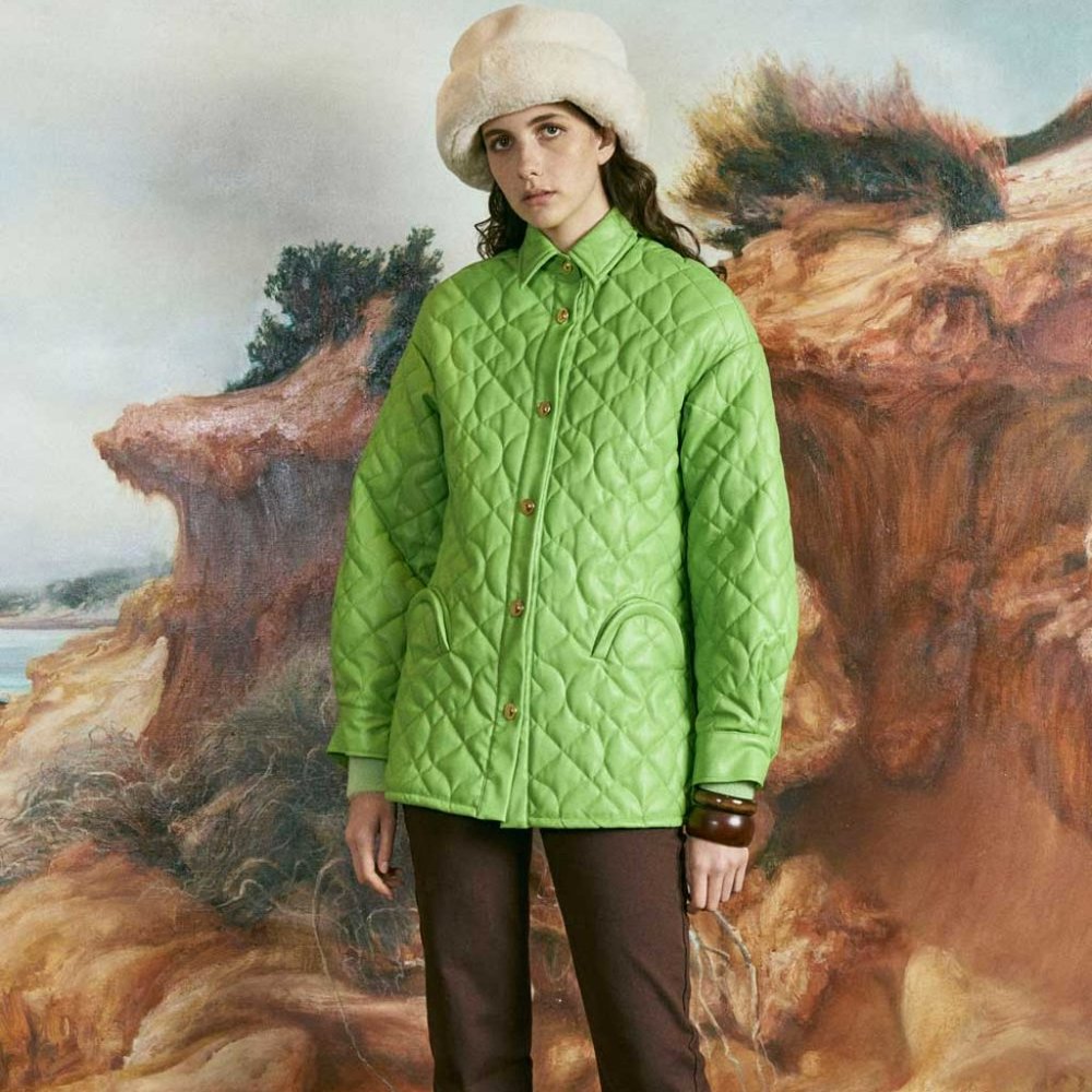 House of Sunny Green Faux Leather Quilted Jacket